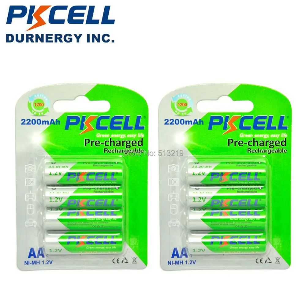8 шт./2 карты PKCELL 1 2 V 2200MAH aa Аккумуляторная батарея Ni MH 2A аккумуляторная с низким