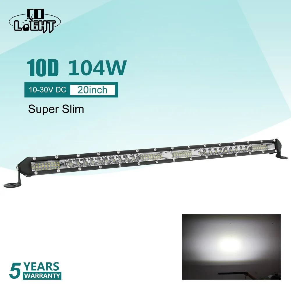10D 20 inch 104W CO светильник 52 Вт 104 Вт 156 Вт 10D супер тонкий внедорожный светодиодный светильник бар точечный прожектор комбинированный луч светодиодный противотуманный светильник для грузовиков трактор УАЗ ATV - Цвет: 10D 20 inch 104W