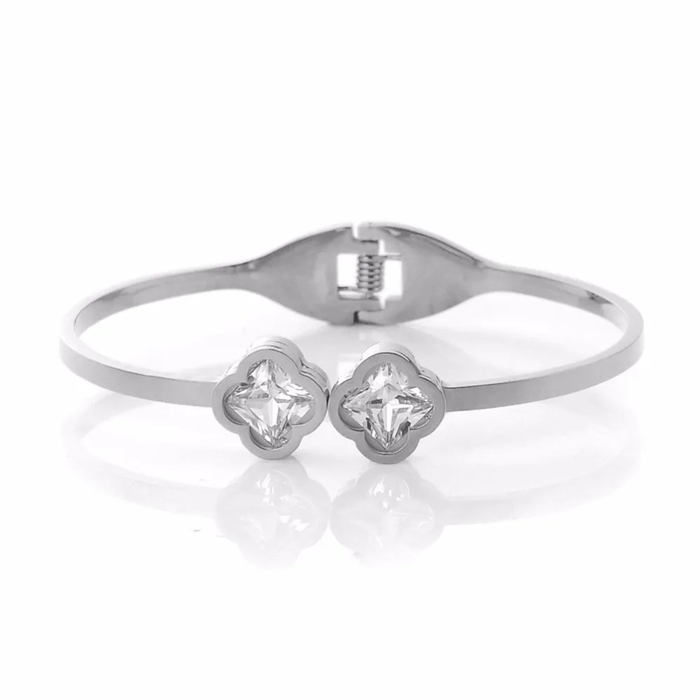 Модные два четырехлистных клевера Стразы ЛЮБОВЬ нержавеющая сталь манжеты