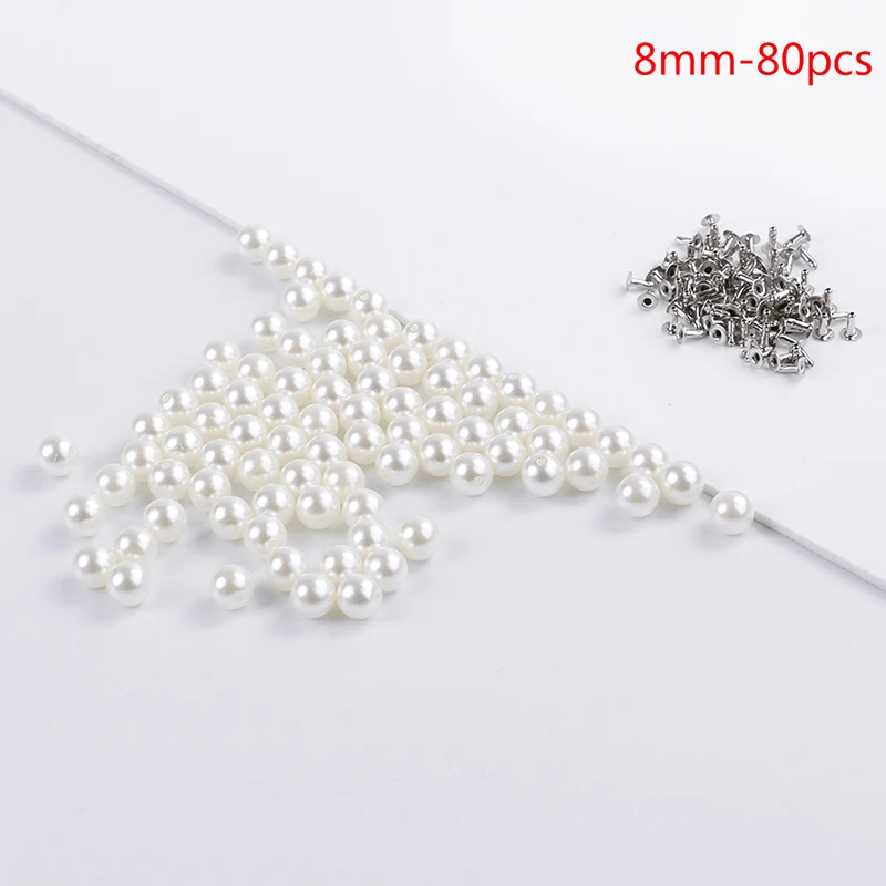 8mm 80Pcs 100 шт/80 шт/60 шт/40 шт/30 шт модные жемчужные колпачки с заклепками для рукоделия ремонт перламутровых вязальных кружевных аксессуаров для волос - Цвет: 8mm 80Pcs
