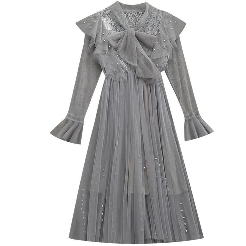 Новинка 2019 года весеннее женское плиссированное платье со шнуровкой и бантом