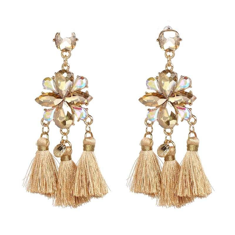 Очаровательные длинные массивные серьги с кисточками Boho блестящие Висячие серьги для женщин Роскошные свадебные серьги с бахромой - Окраска металла: 50418-BN