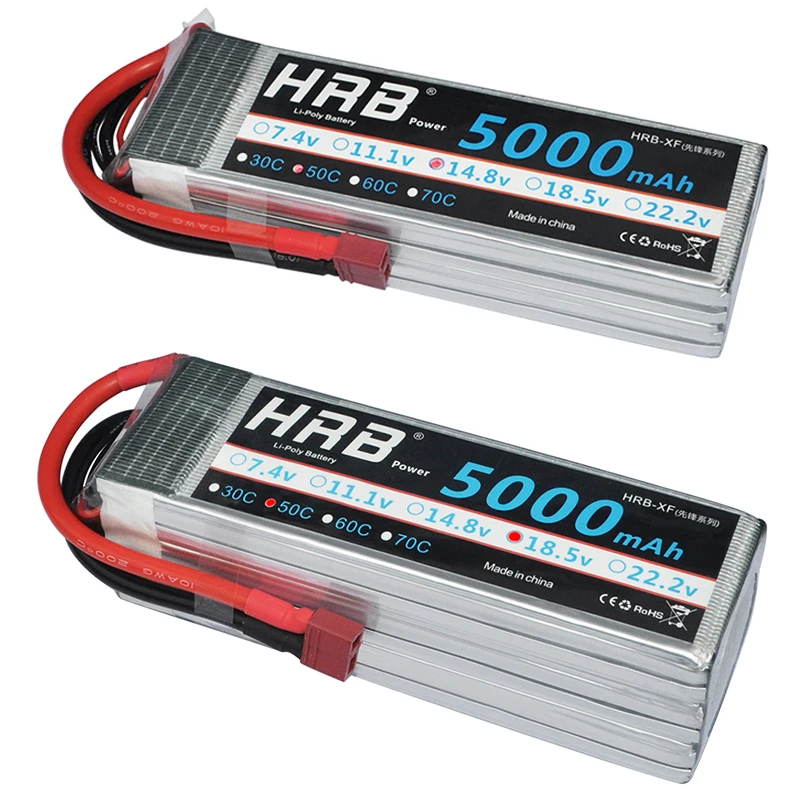 HRB 2S 3S 4S Lipo батарея 7,4 V 11,1 V 5000mah XT60 50C Deans EC5 TRX T 5S 6S 14,8 V 18,5 V 22,2 V RC запчасти для осевых самолетов автомобилей
