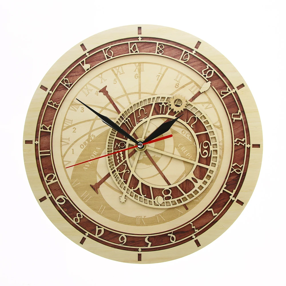 

Prague Astronomical Clock in Wood Czech Republic Medieval Astronomy Wall Art Astrology Decorative Wall Watch Artwork Prague Gift