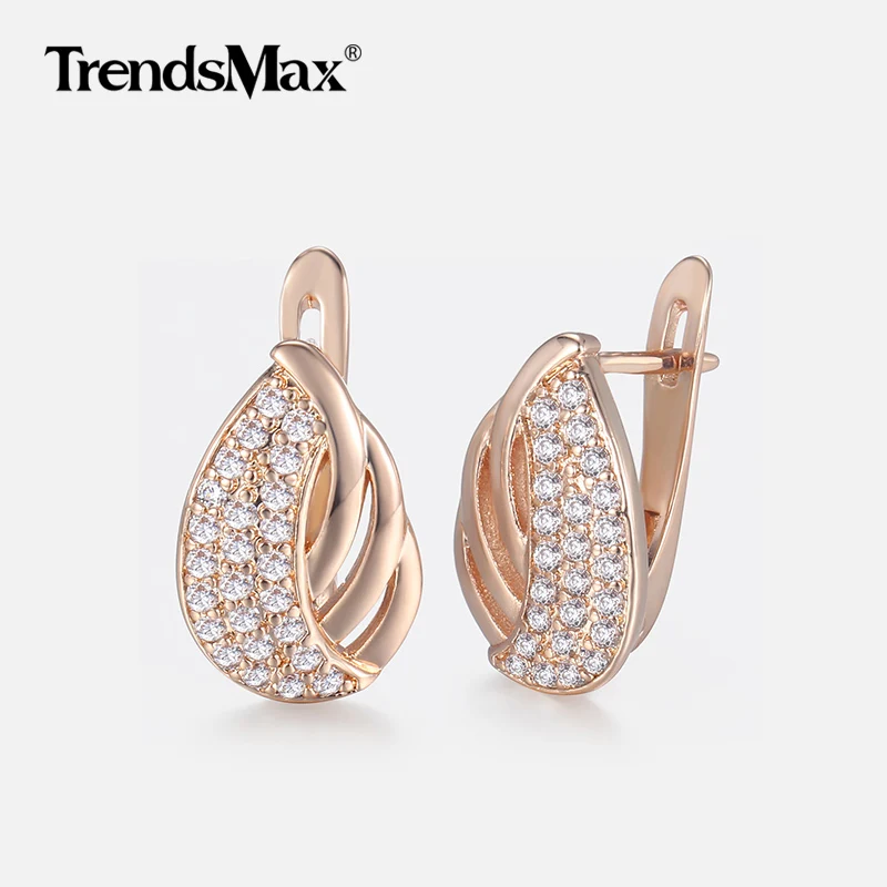 

Trendsmax 585 Rose Gold Earrings For Women Paved Clear CZ Cubic Zirconia Leaf Earrings Women's Fashion Jewelry Gifts KGE170