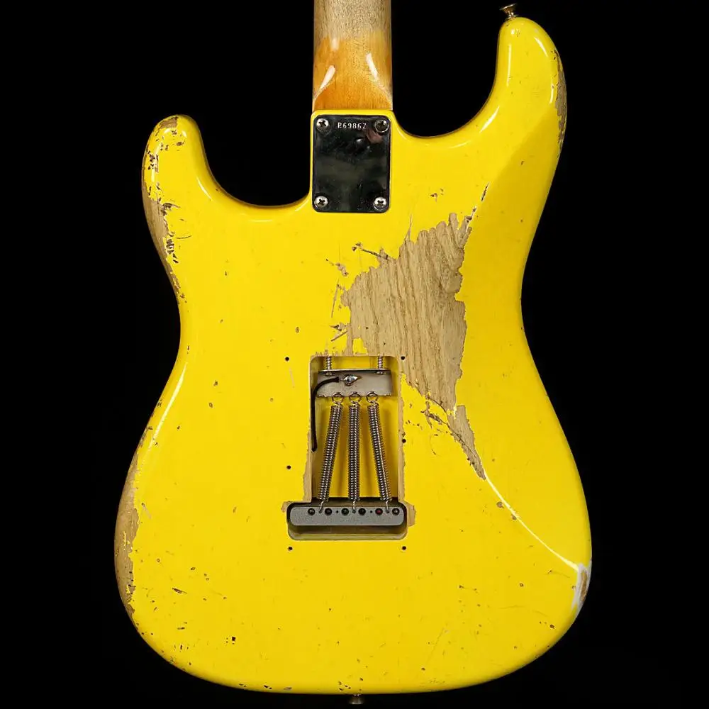 Custom Shop граффити желтая состаренная реликвия винтажная электрическая гитара, желтая стратовая Тяжелая Реликвия Гитара