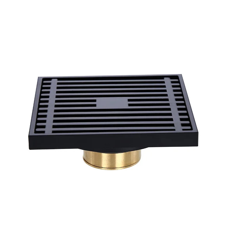 

304 Stainless Steel Square Shower Floor Drain with Tile Insert Grate Removable Cover 4 inch Long Matte Black Plated Finish