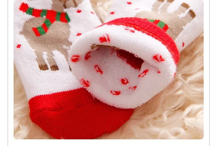 Детские хлопковые рождественские носки для маленьких девочек и мальчиков, зимние теплые толстые махровые олень Санта Клауса, дизайнерские носки с медведем, подарки