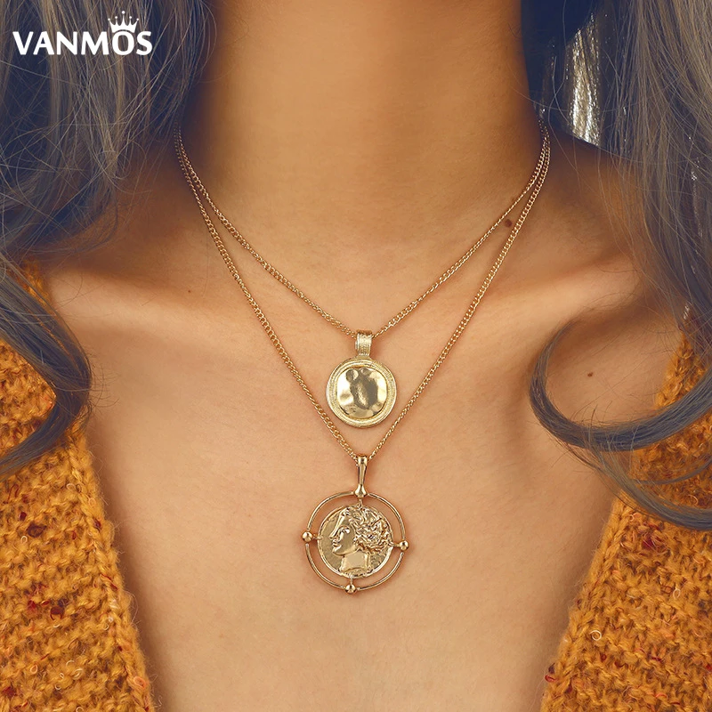 Vanmos винтажный богемский двухслойный Римский кулон с портретом женское колье