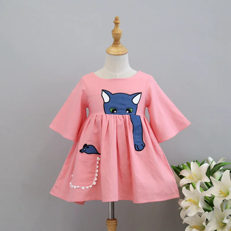 Сезон: весна–лето платье Мода 2017 г. Cat Мышь мультфильм с вышивкой Новые