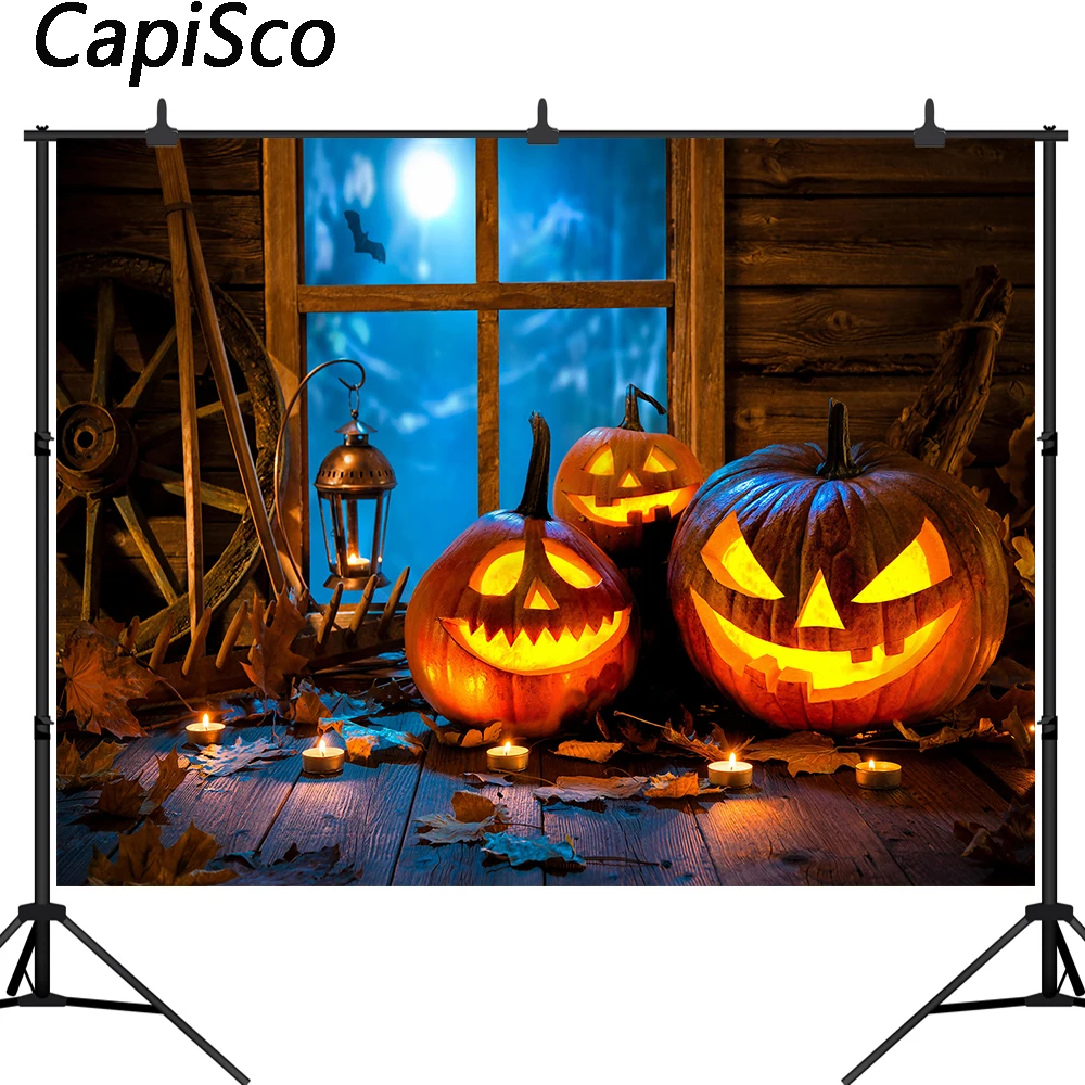 Каписко Хэллоуин фоны для фотосъемки окно свечи Страшные Тыквы вечерние фото фон