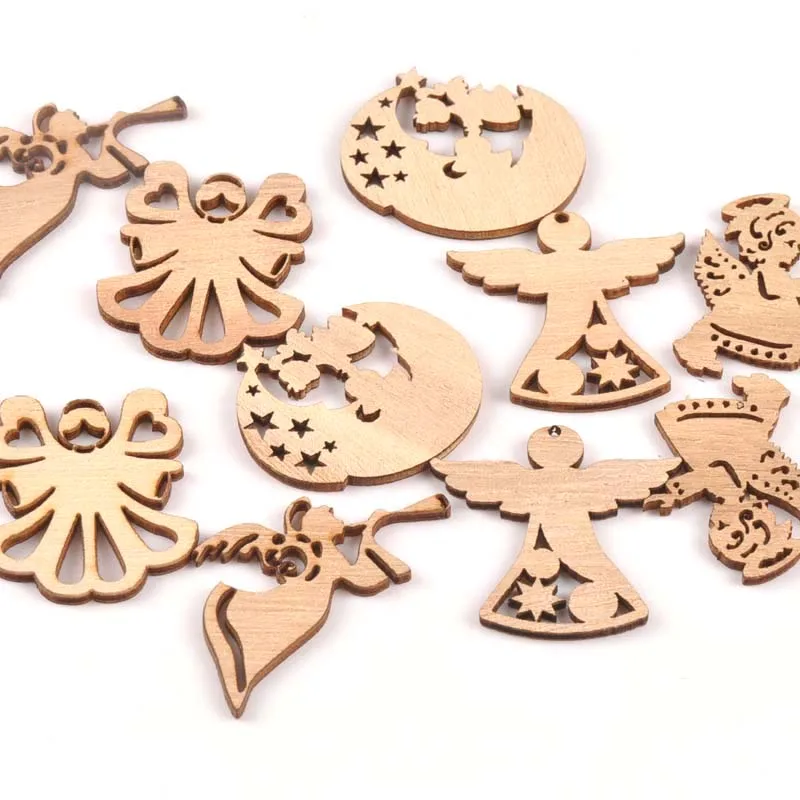 10 шт. натуральные красивые деревянные украшения с изображением ангела для дома