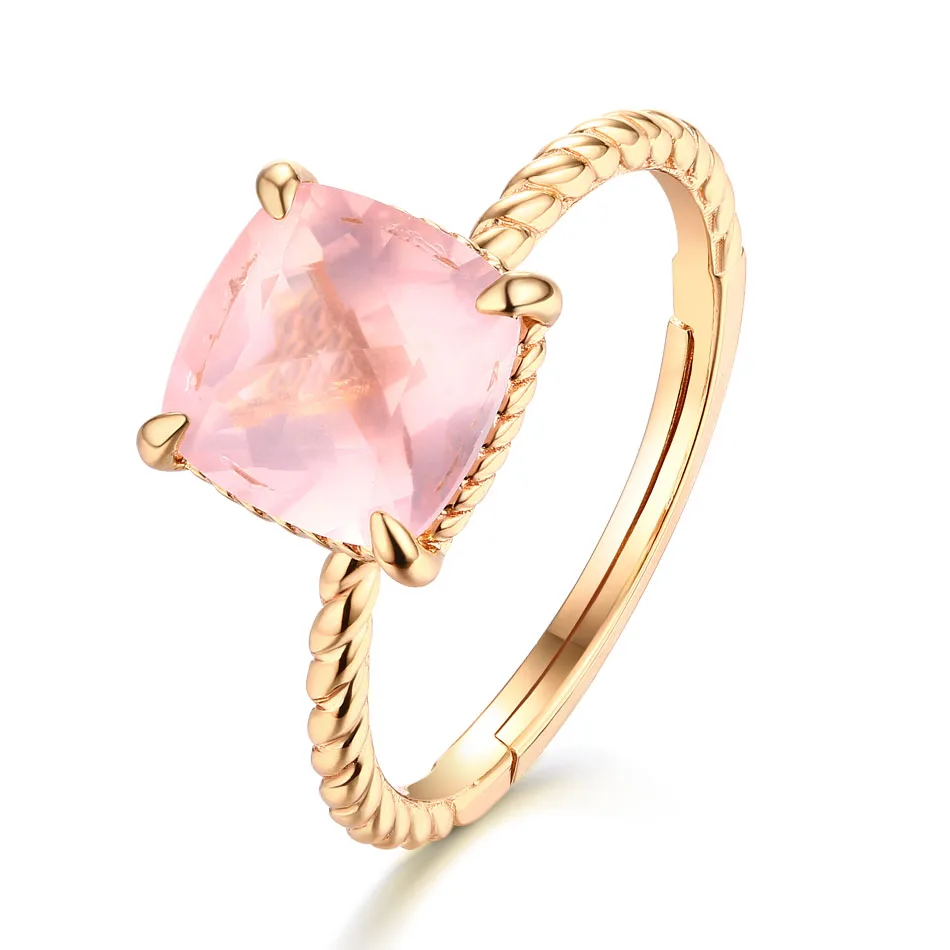 rose quartz ALLNOEL 925 пробы Серебряное обручальное кольцо для женщин натуральный розовый кварц/Топаз/цитрин/гранат 8*8 мм Свадебные ювелирные изделия - Цвет камня: rose quartz