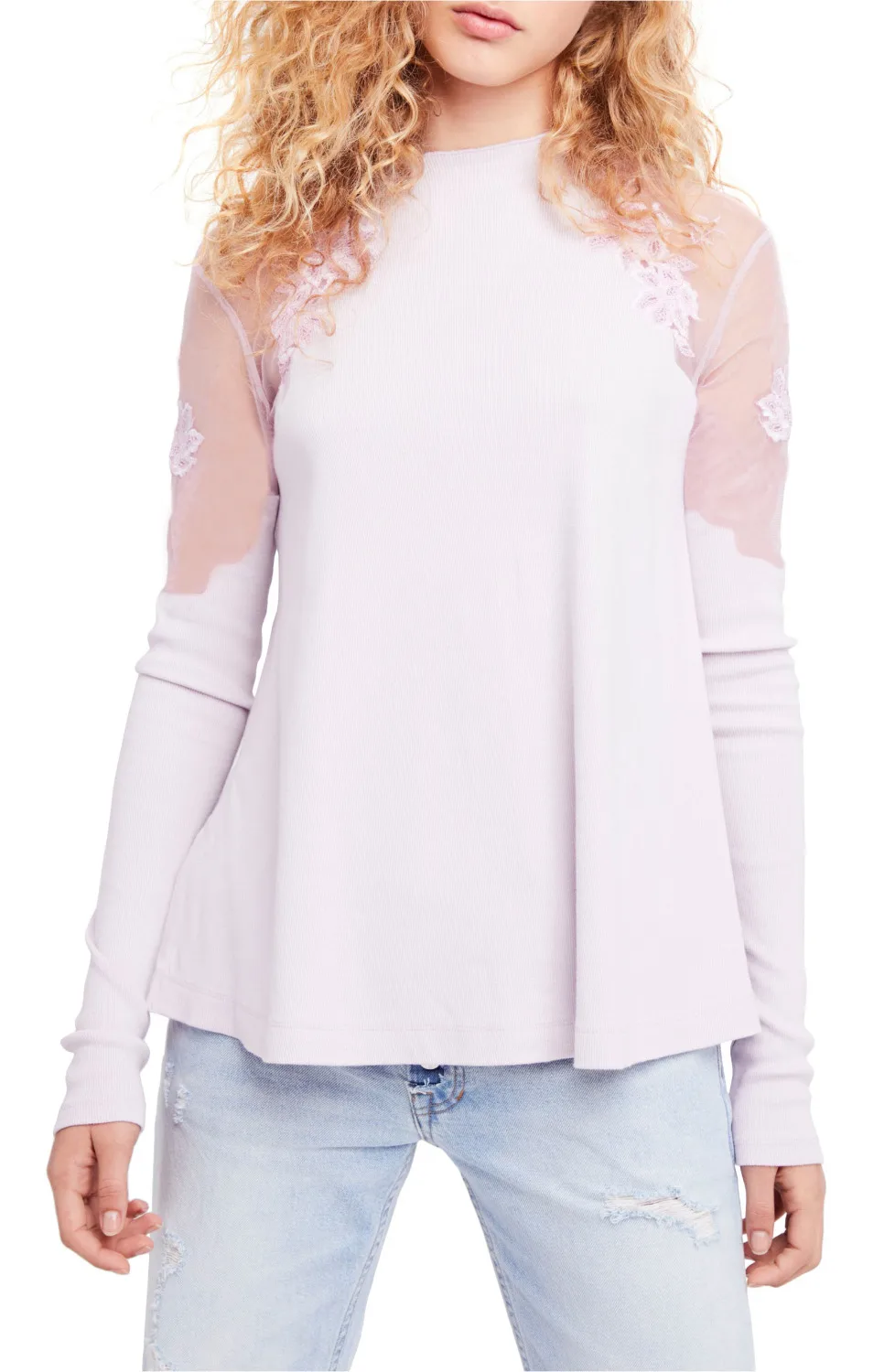 Футболка женская сетчатая с цветочным кружевом пикантный Повседневный Топ