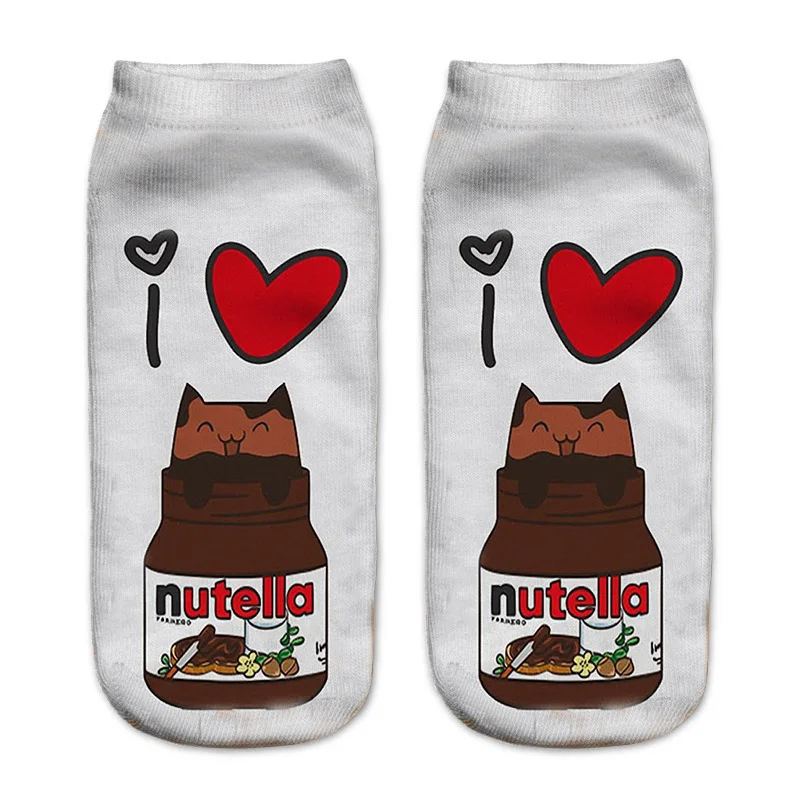 Женские носки с 3D принтом весна лето Nutella пицца забавные короткие Горячие счастье хлопок модные женские повседневные короткие носки