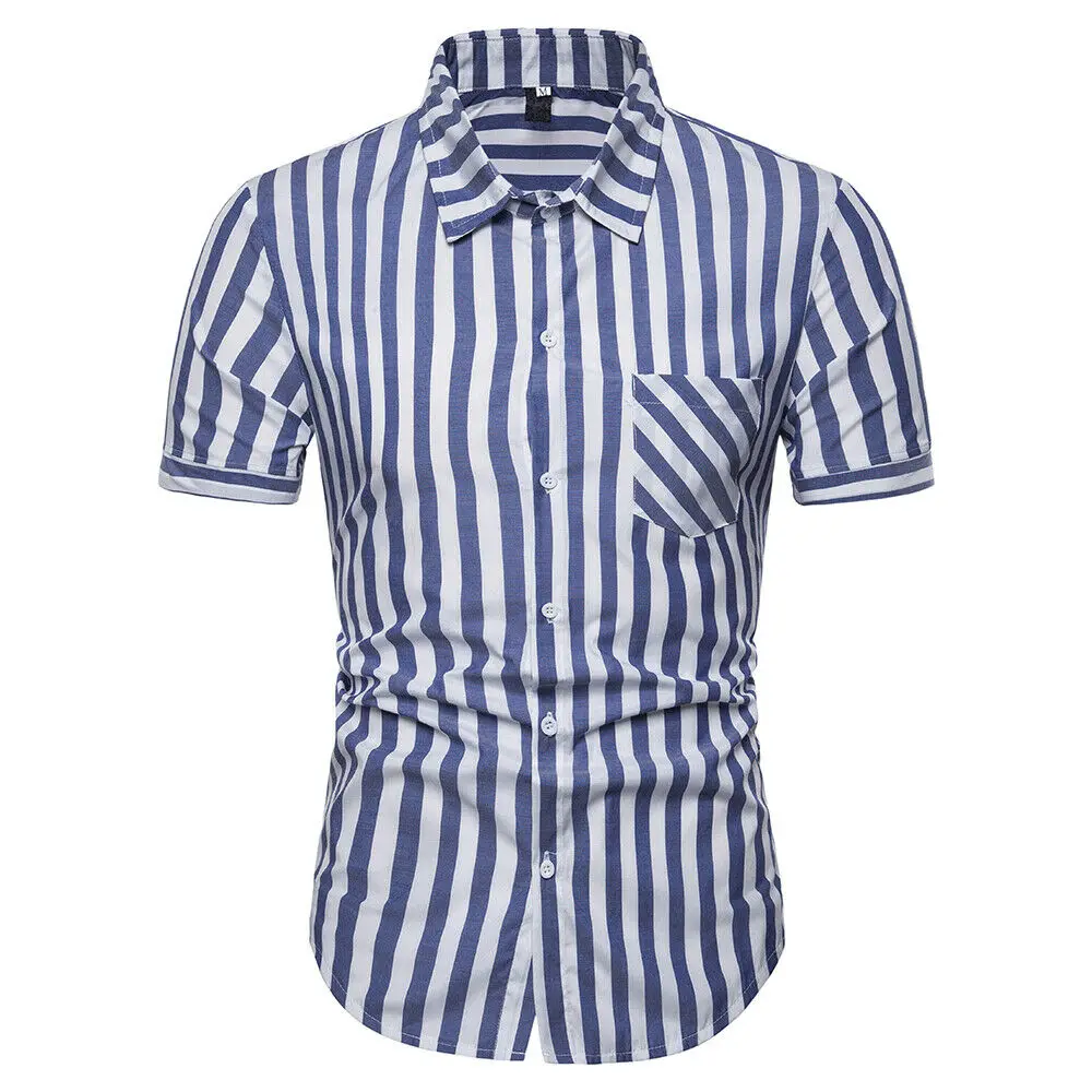 New Fashion Sale Simple Men's Striped Short Sleeve Lapel Slim Fit Po-lo Shirts Tops Gentlemen Summer Daily Casual Clothing S-XXL | Мужская