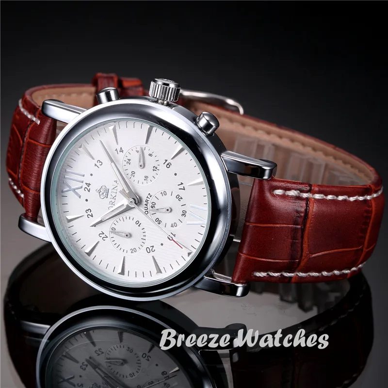 

MG. ORKINA Fashion Casual Mens Watches High Quality Coffee Leather Watch Strap Watch Waterproof Wristwatch Relogio Masculino