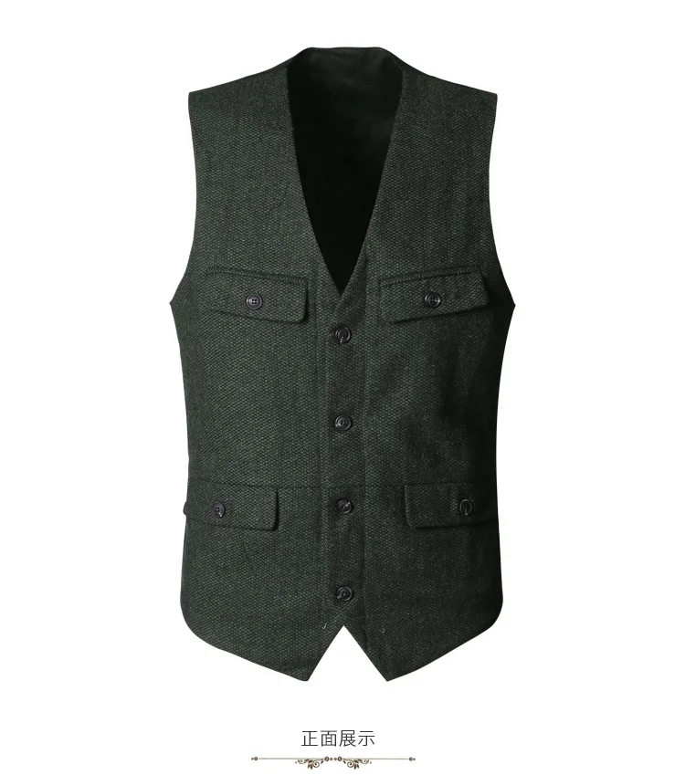 Для мужчин новые зимние army green шерстяные мульти-Карманы костюм жилет slim Для мужчин военные брендовая Повседневная Европейский стиль жилет M127 - Цвет: army green