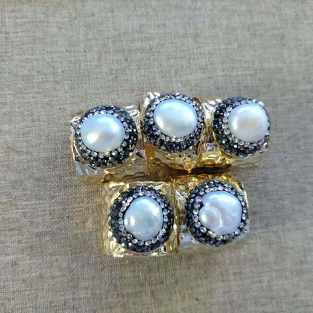 Женское кольцо с натуральным жемчугом модное широкое унисекс 5 шт.|fashion rings for