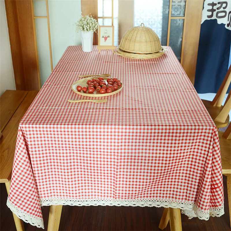 Fashion With Lace Red Checked Plaid Style Korean Pastoral Cotton Linen Multi - Size Tablecloth | Дом и сад