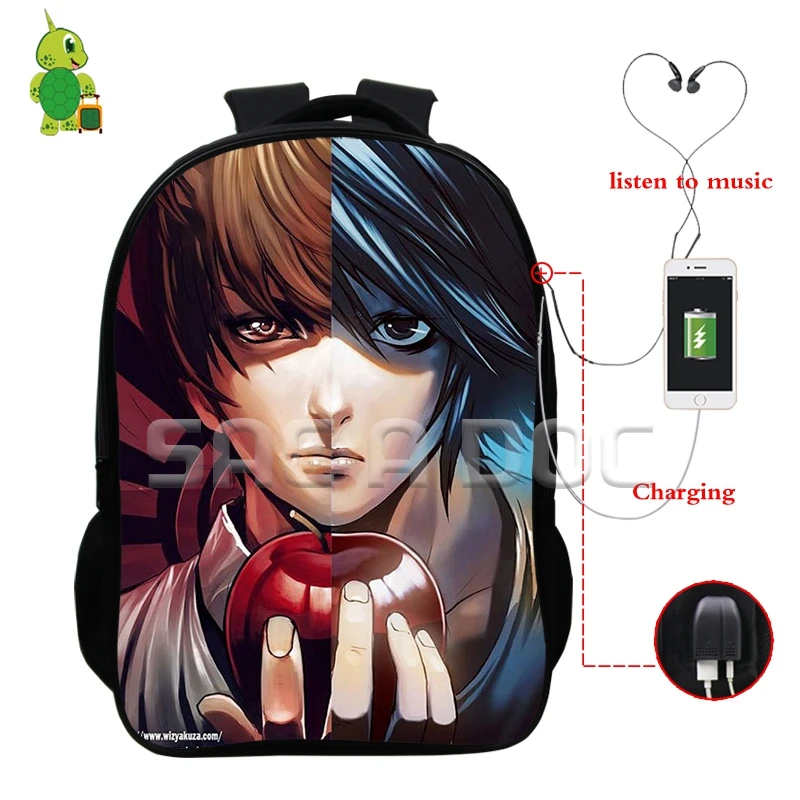 Аниме Death Note L Killer светильник Многофункциональный рюкзак USB зарядка Разъем для наушников сумки для ноутбука для подростков школьные дорожные сумки