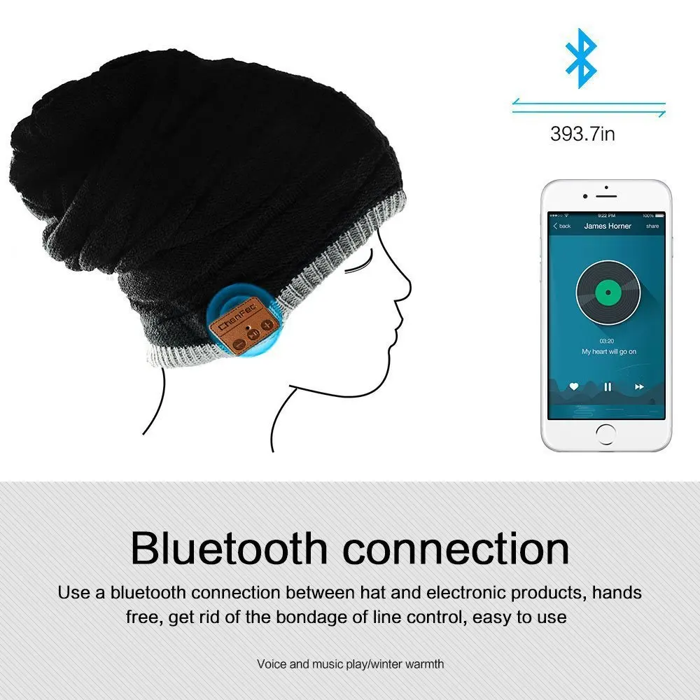 Беспроводные Bluetooth наушники музыкальные шапки смарт гарнитура теплые зимние с