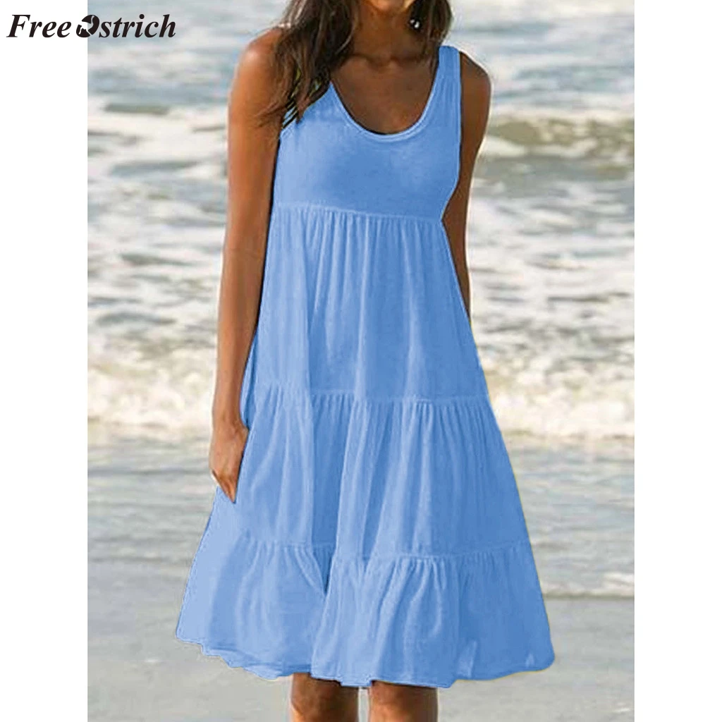 Бесплатная страусиное пляжное платье женское свежее и удобное летнее однотонное