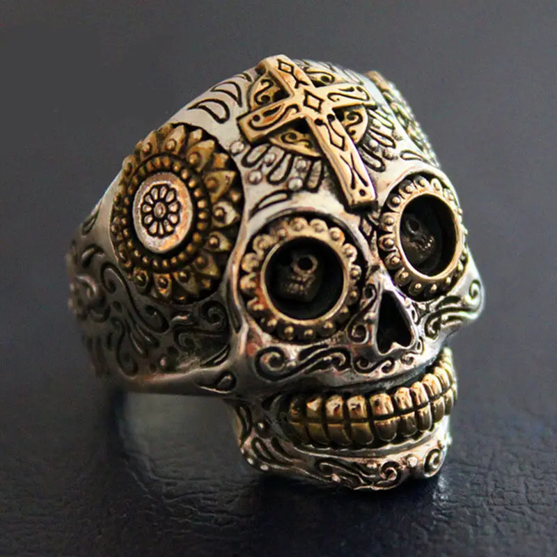 Мужские кольца из стерлингового серебра с черепом и сахаром 19 г твердое серебро