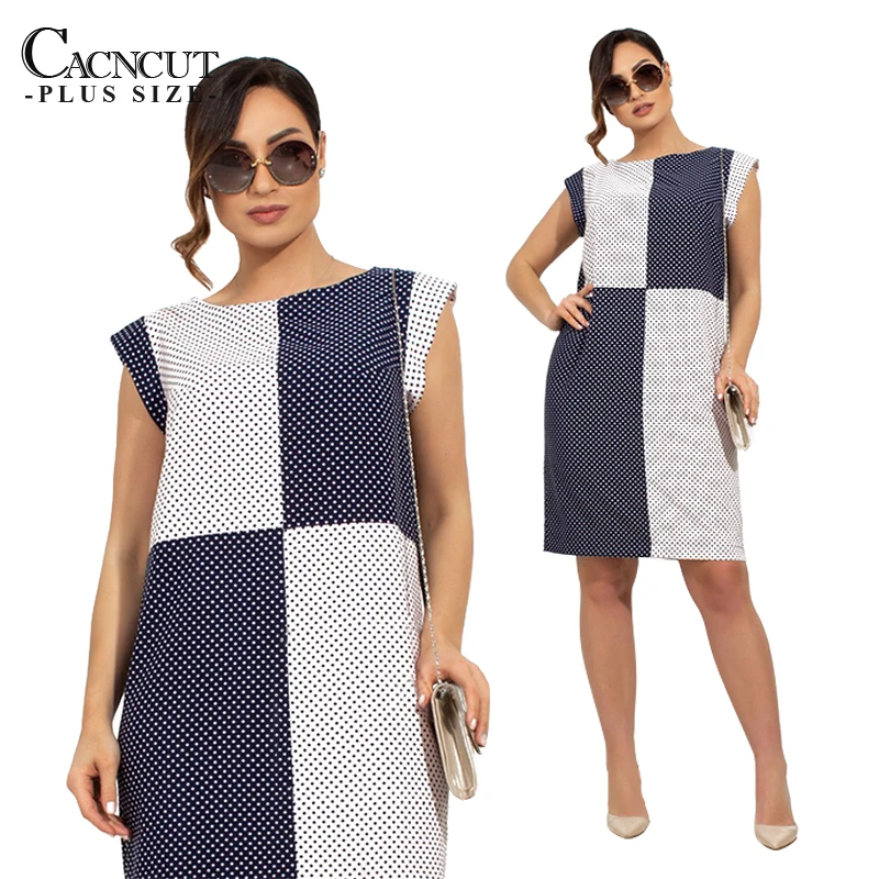 Женское шифоновое платье в горошек свободное Повседневное большого размера плюс