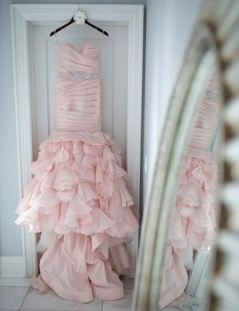 Модест Румяна Розовые Свадебные Платья Русалка Лонг Часовня Поезд Спинки