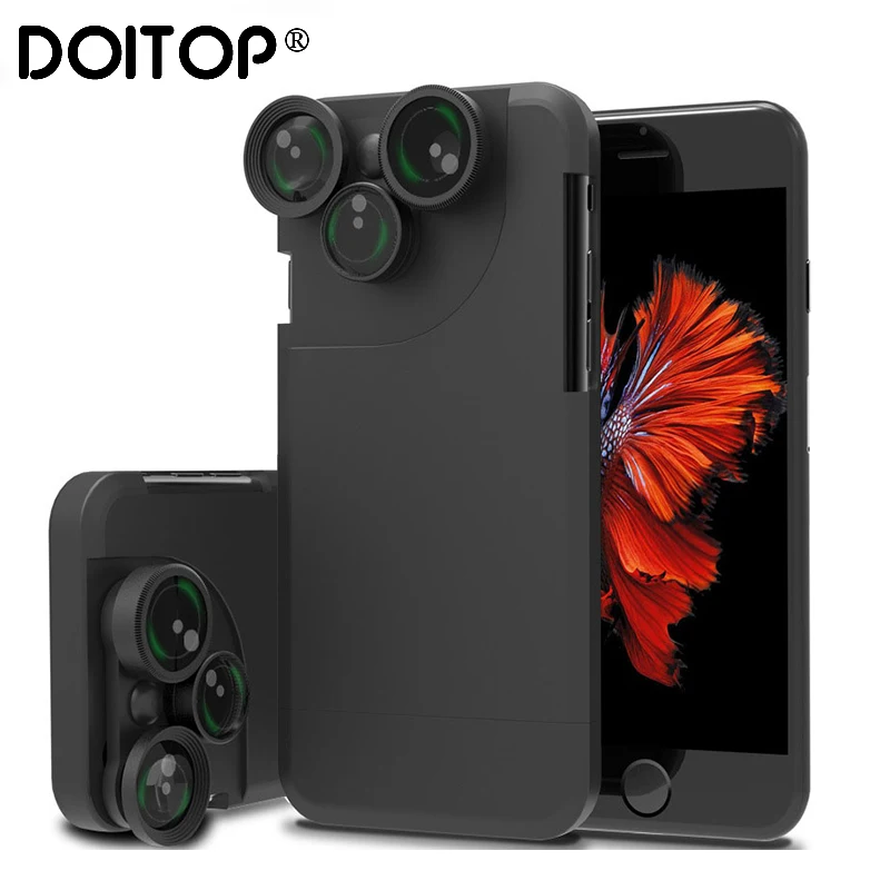 DOITOP 4 в 1 мобильный телефон Lensese Чехлы полное покрытие для iPhone X 8 7 6 S 6 Plus широкоугольный Макросъемка эффект «рыбий глаз» телефон линзы чехол