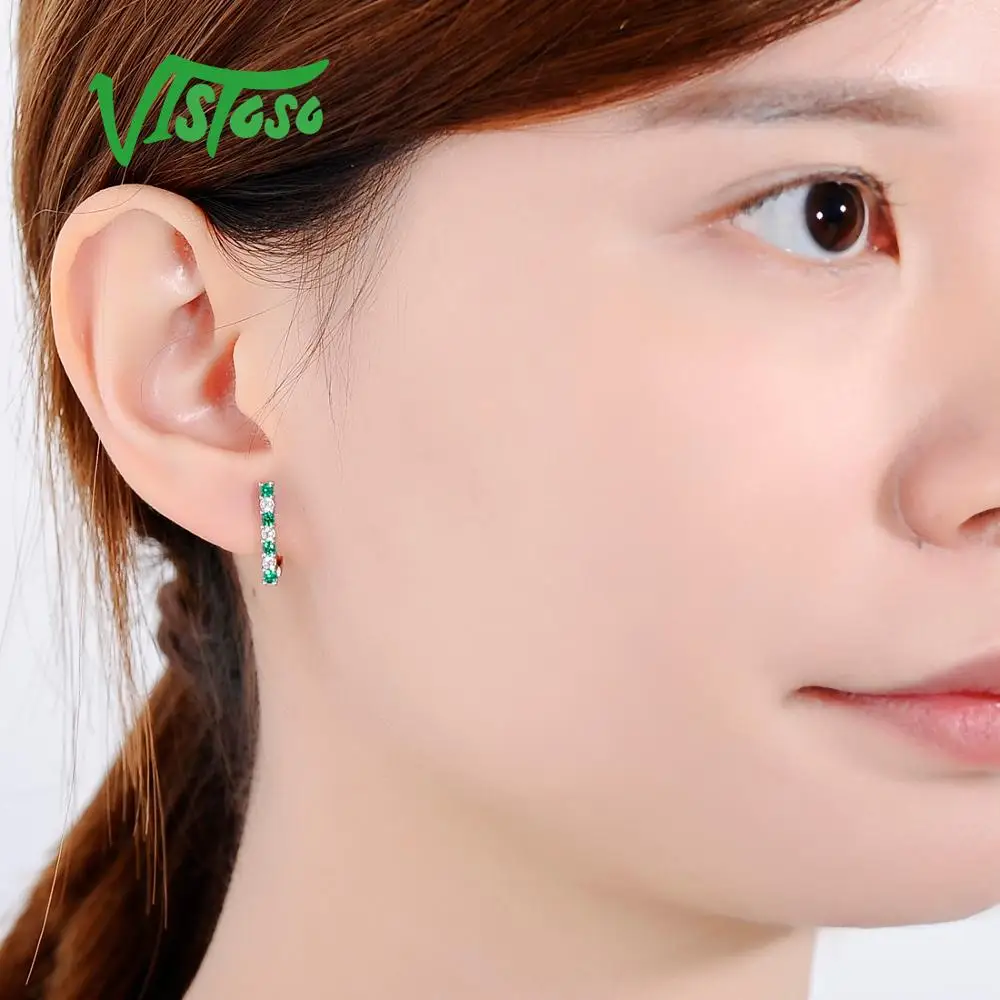 VISTOSO ювелирные наборы для женщин зеленые шпинели белые камни CZ ювелирный набор