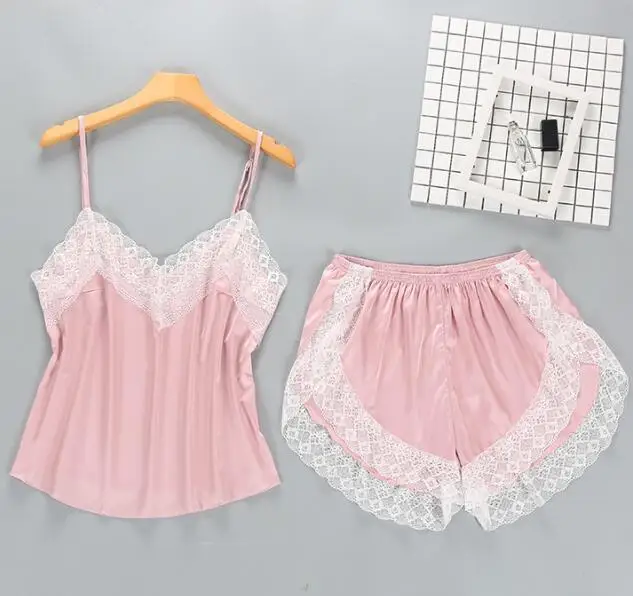 

Fdfklak Two piece set sleepwear pajamas for women silk lace ladies sleeping pijamas sets summer pyjamas women pijama mujer