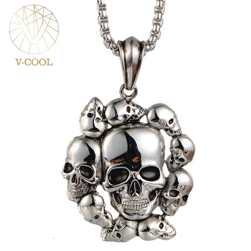 Stainless Steel Cremation Skull Pendant Necklace Punk Rock Hip Hop Cool Men Chain Boys Gothic Pendants in Titanium | Украшения и