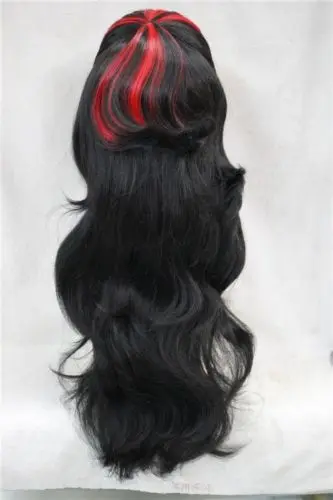 Специальные Элвис тип Черный с Красный Долго Косплей парик партия Помпадур