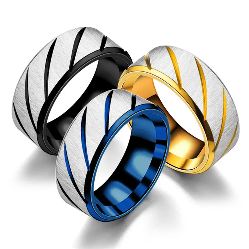 

Pinksee Personality Stainless Steel Ring For Men Black Ring For Women Gold Blue Color Twill Ring Wedding Birthday Gift