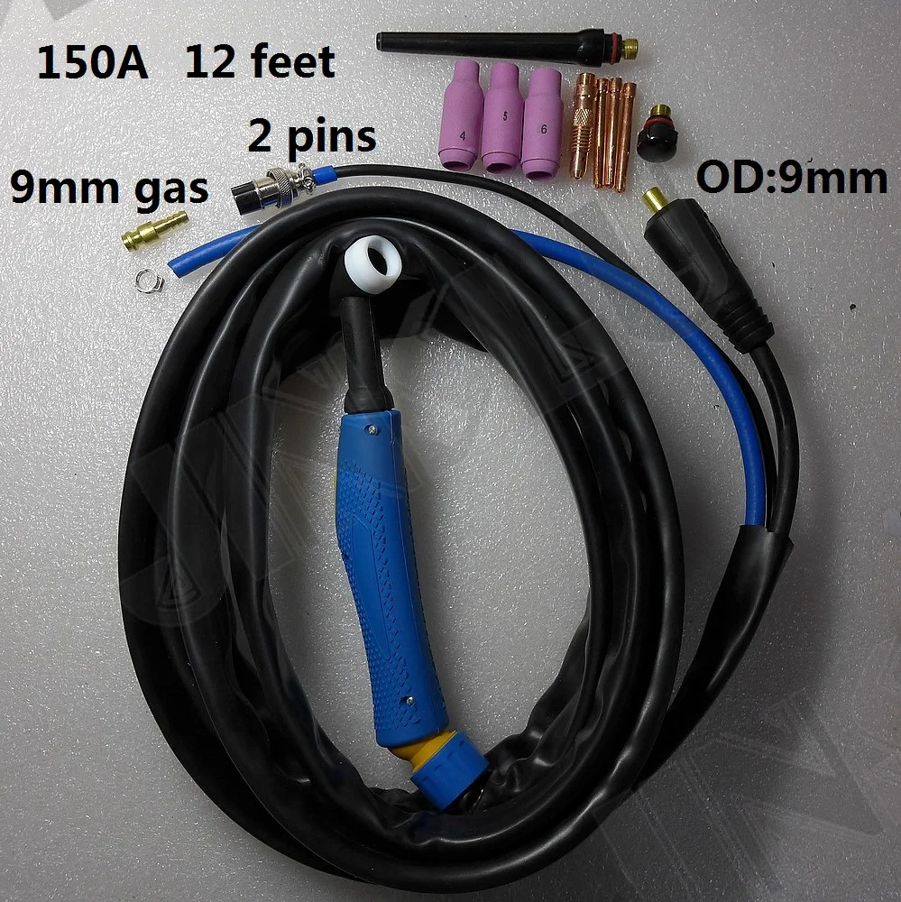 12 Feet 150A Dinse 9mm TIG Welding Torch Gas Cooled WP-17 TIG-17 WP 17  SALE1