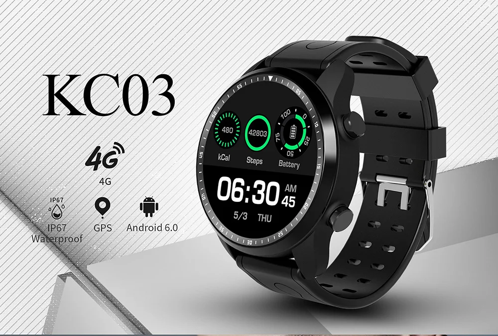 KingWear KC03 / KC06 4G Smartwatch Phone 1.3inch Android 6.0 MTK 6737 1.2GHz 1GB RAM 16GB ROM 620mAh Built-In Smart Watch