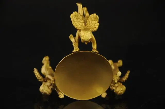 Китайский латунный животный 3 Ангел масло лампа Подсвечник Статуя МК скульптура