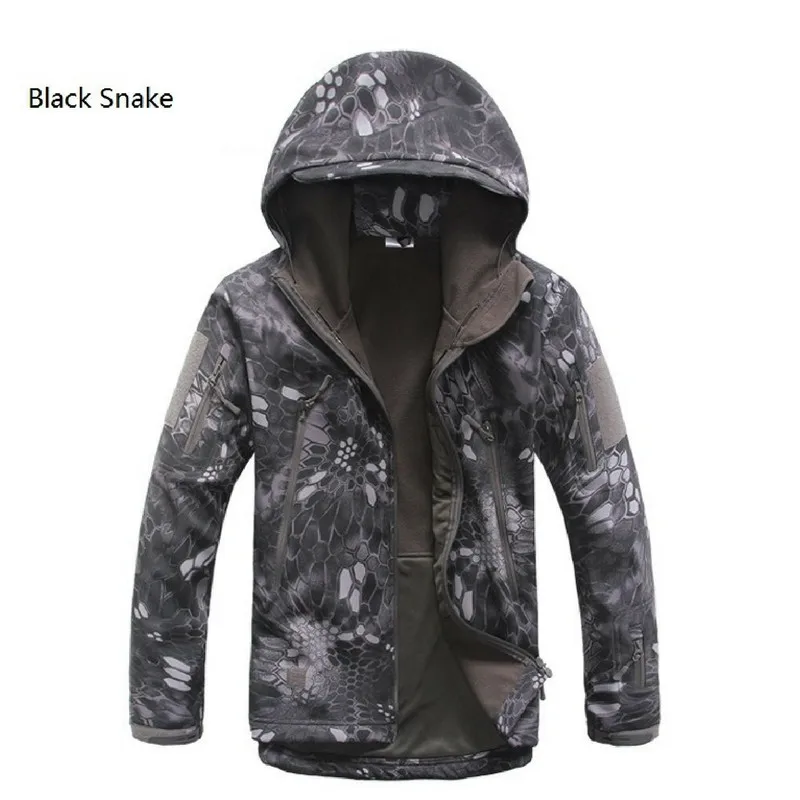 Black Snake Дропшиппинг скрытень Акула кожа софтшелл V5 Военная тактическая куртка мужская водонепроницаемая куртка камуфляжная с капюшоном армейская камуфляжная одежда - Цвет: Black Snake