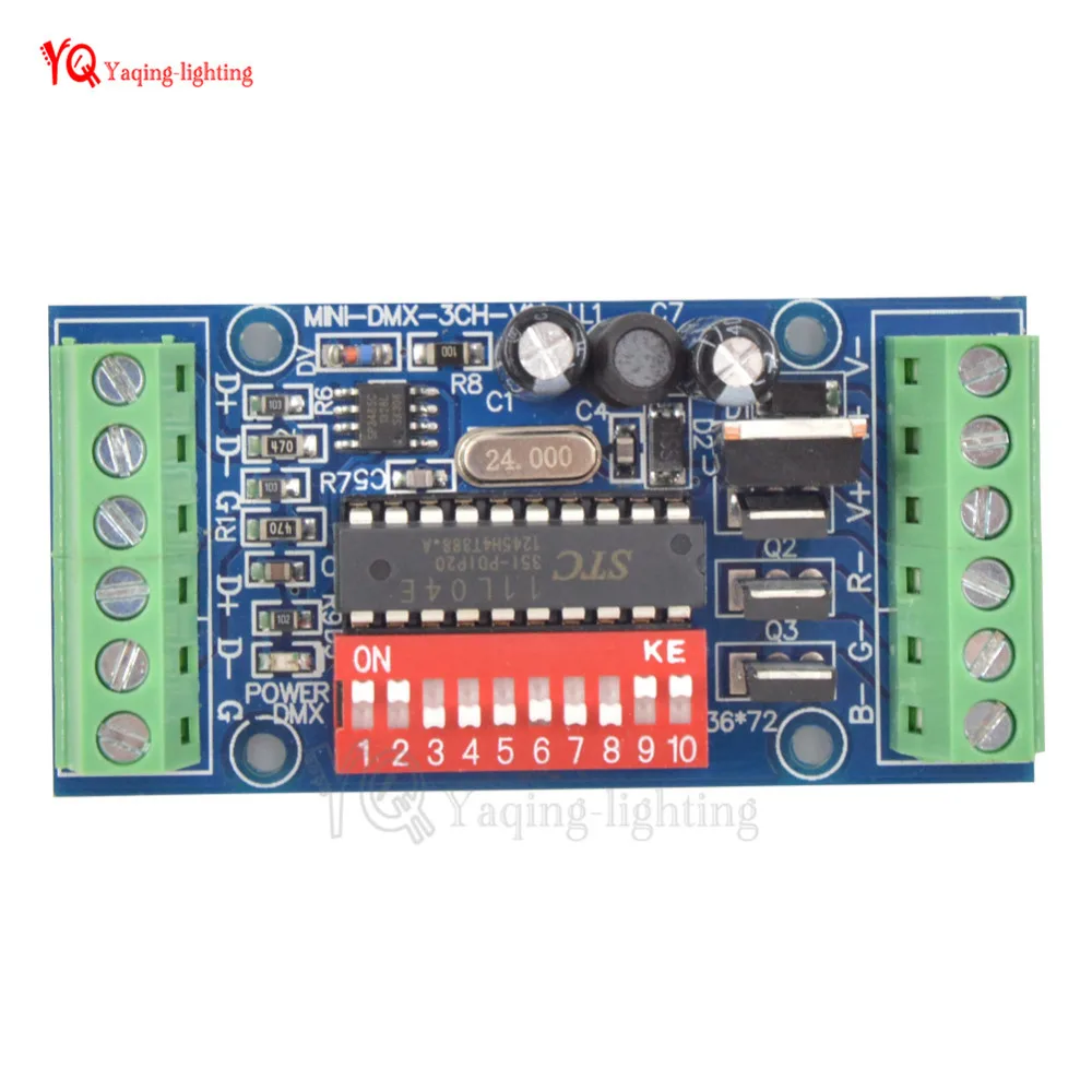 DC5V-24V mini 3 канала 3CH легко DMX контроллер для светодиодов Диммер, цветная(RGB) DMX512 декодер для Светодиодный лента светодиодный лампы MINI-DMX-3CH-V1