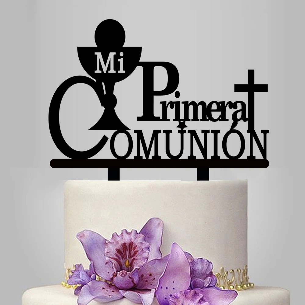 1 шт. 8 цветов испанский Ми Primera Comunion акрил торт Топпер для детей Primera Comunion праздничный торт YC085