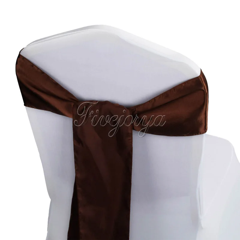 Chocolate 100 x сатиновое кресло с поясом и бантом, 15 см x 275 см, для банкета, свадьбы, вечеринки, банкета, галстуки-бабочки, ремесло, украшение для стула - Цвет: Chocolate