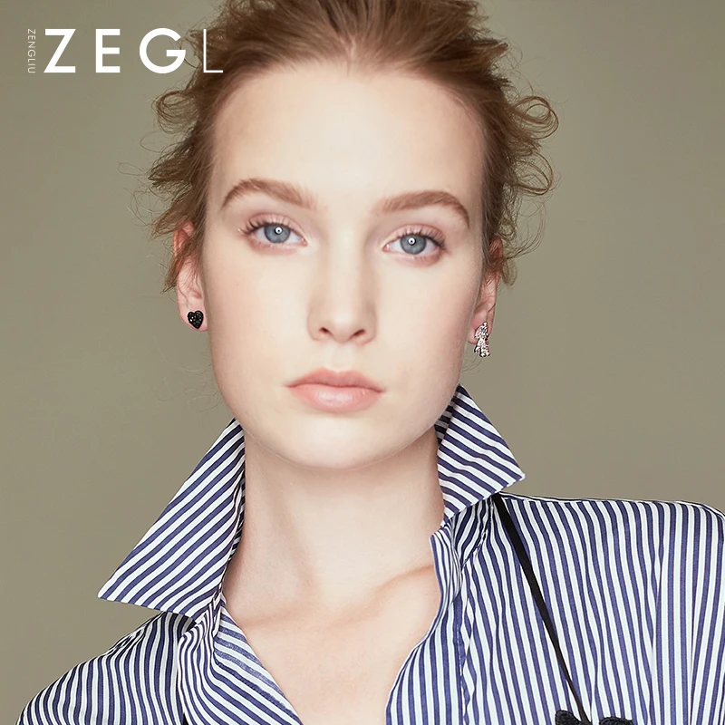 Женские асимметричные серьги ZEGL в форме сердца с медведем | Украшения и