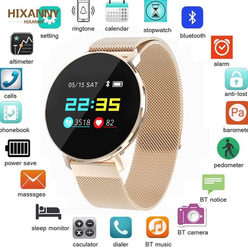 Супер тонкий смарт часы Android IOS стальной браслет фитнес трекер для мужчин и женщин