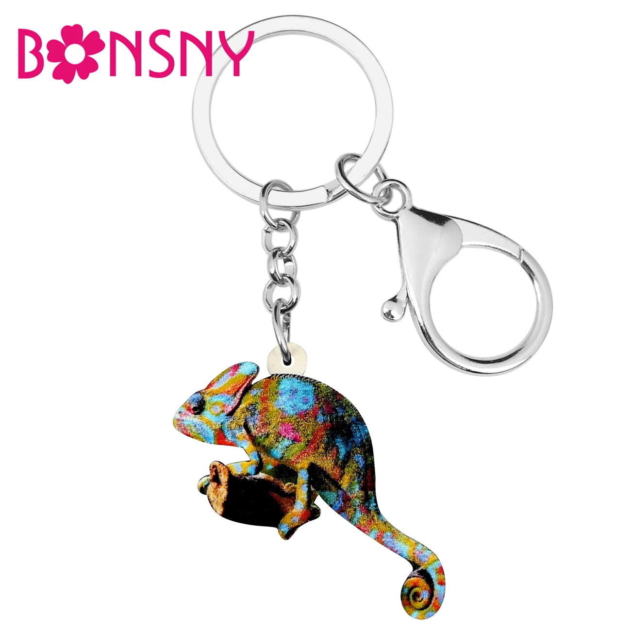 

Bonsny Acrylic Floral Chameleon Lizard Key Chains Keychains Holder Punk Animal Jewelry For Women Girls Bag Car Purse Charms Gift