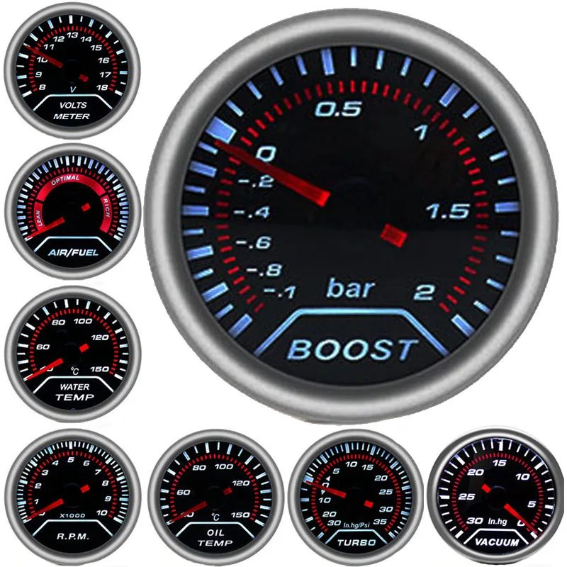 Бар Boost/вакуум/Температура воды/Температура масла/Масляный Пресс/напряжение/Тахометр/коэффициент воздушного топлива/EXT датчик температуры PSI 52 мм аксессуары для мотоциклов