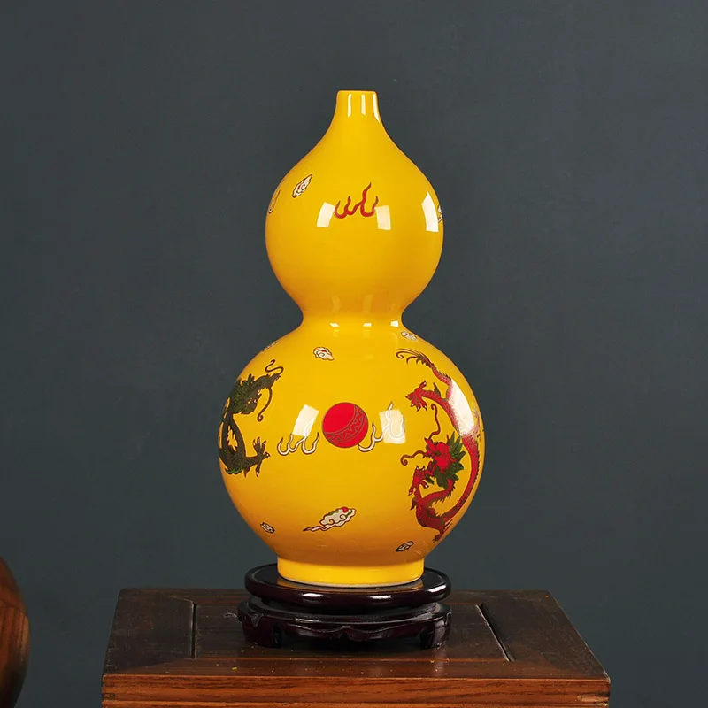 Цзиндэчжэнь керамическая большая ваза Новый китайский стиль желтая глазурь