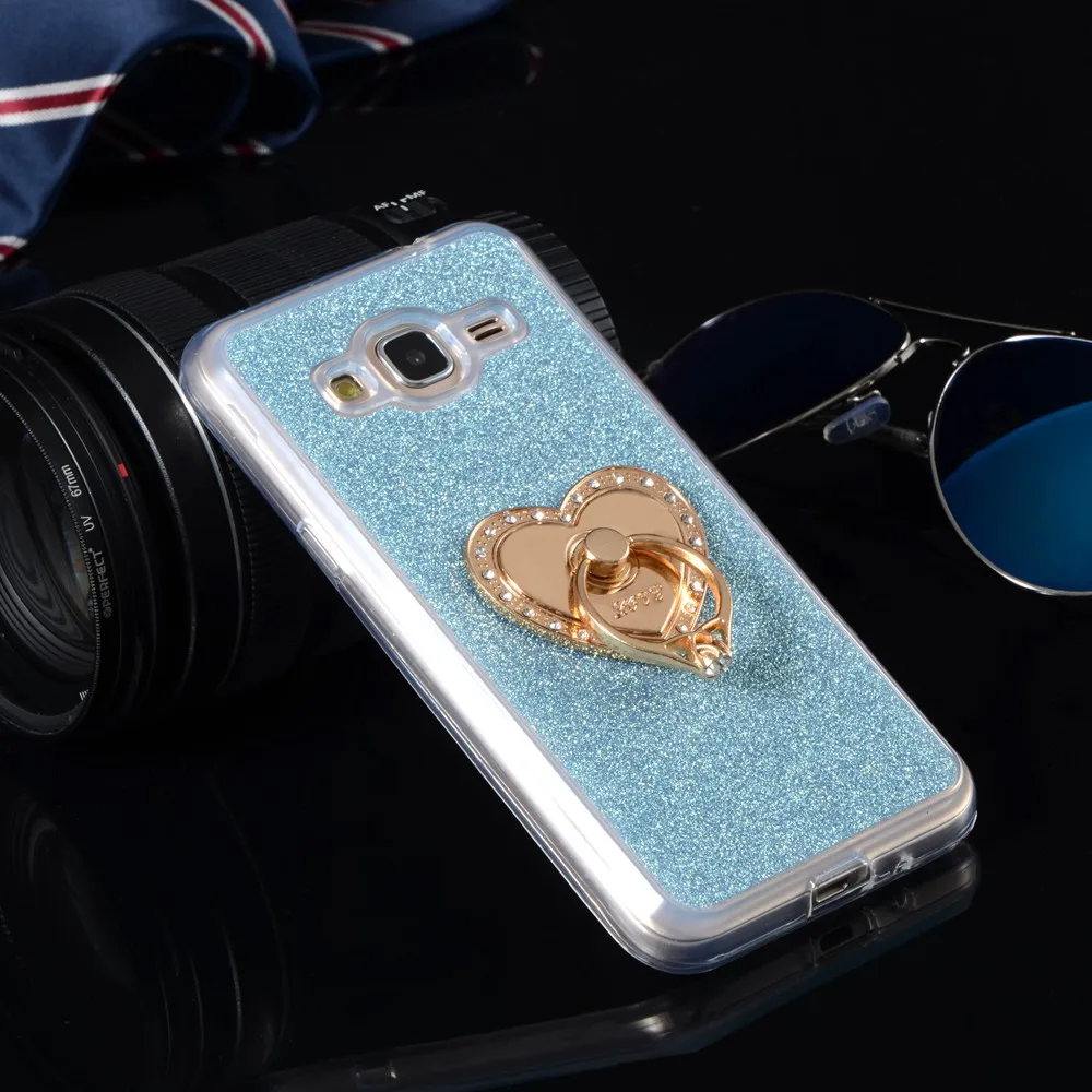 Luxury Glitter Cases For Samsung Galaxy J1 2016 Express 3 J120A J120F 4.5&quot Silicon Diamond Ring Covers Holder Stand Phone Bags |