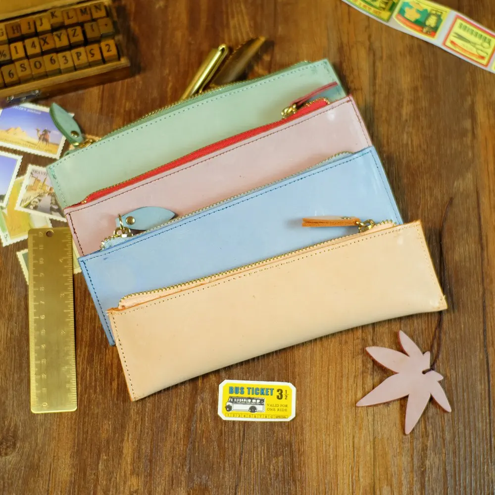 Ручка ручной работы из натуральной кожи чехол-карандаш на молнии чехол воловьей